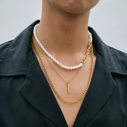 New Unisex Multi-Layer Mixed Pearl Necklace – Trendy Layered Chain for Men & Women, Niche Sophisticated Everyday Jewelry, Versatile Stackable Beaded Necklace with Premium Finish